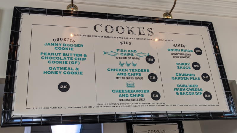 Cookes of Dublin at Disney Springs menu